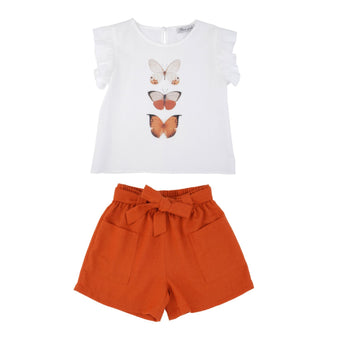 Orange Butterfly Girls Casual Set