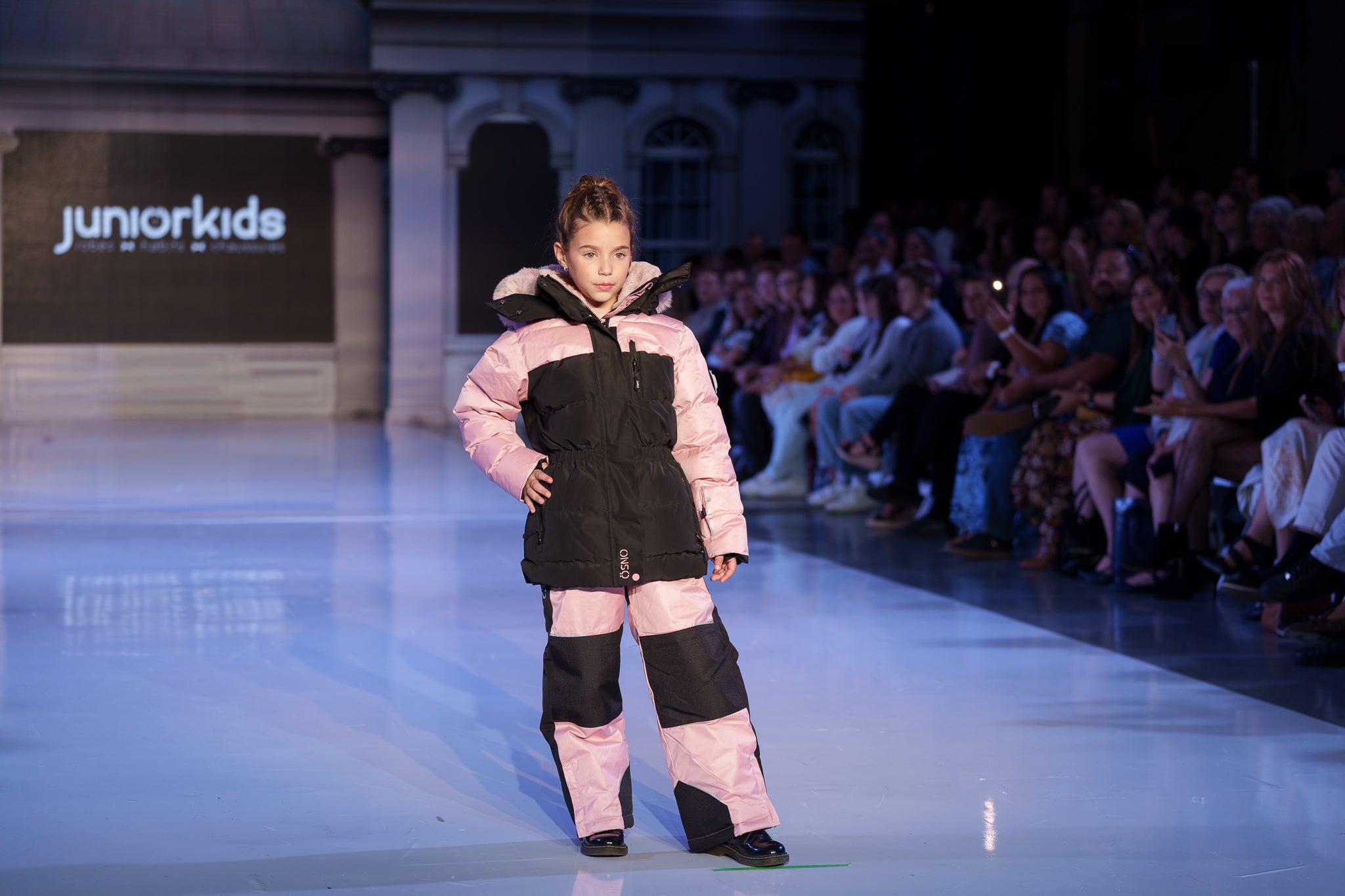 Angel's Luxury pink girls snowsuit complete with plush blush fur accents by Junior Kids