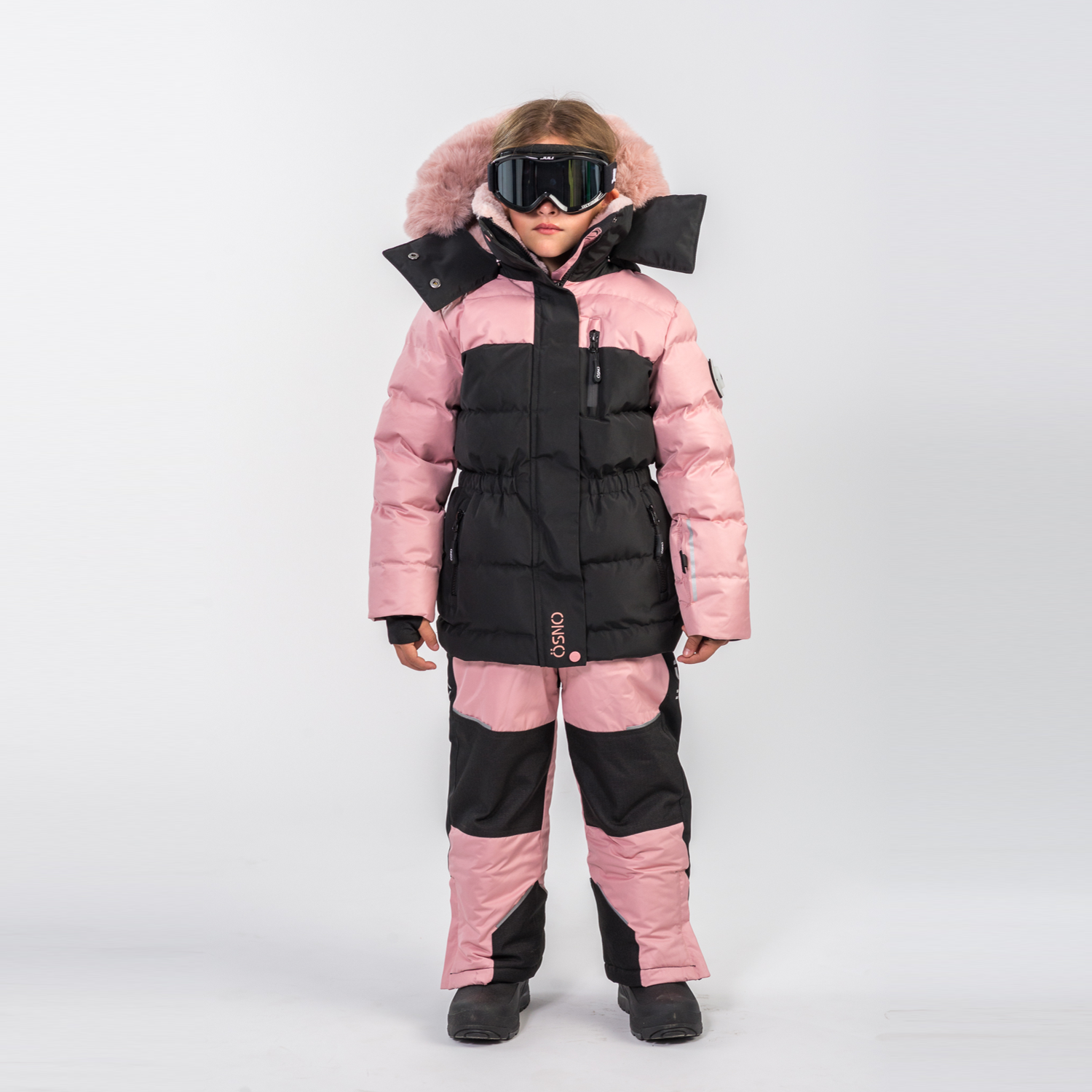 Angel's Luxury pink girls snowsuit complete with plush blush fur accents by Junior Kids