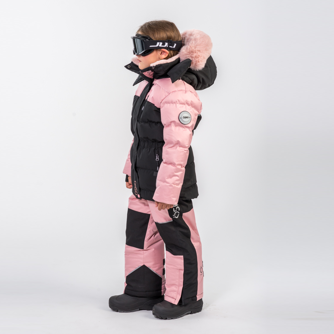 Angel's Luxury pink girls snowsuit complete with plush blush fur accents by Junior Kids