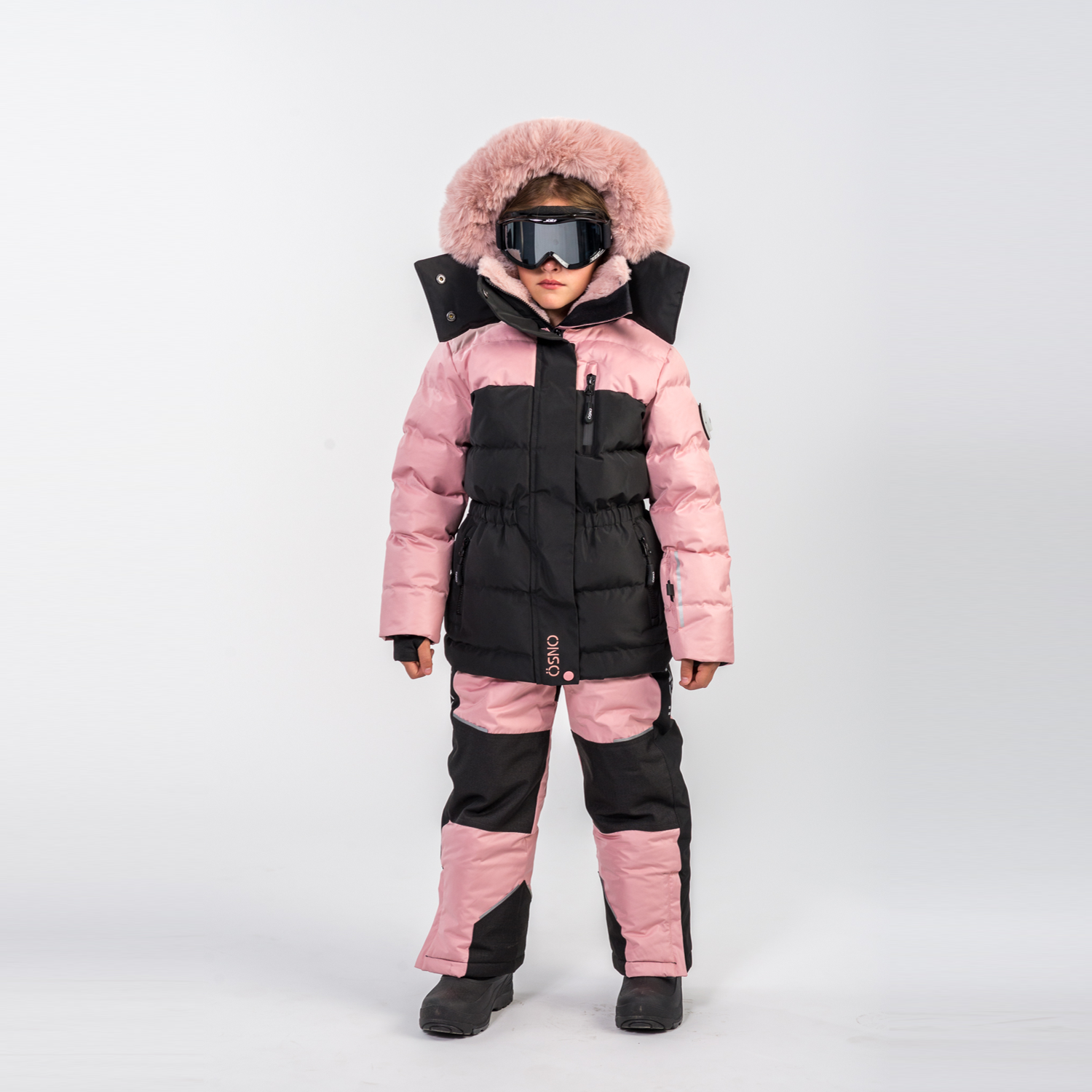 Angel's Luxury pink girls snowsuit complete with plush blush fur accents by Junior Kids