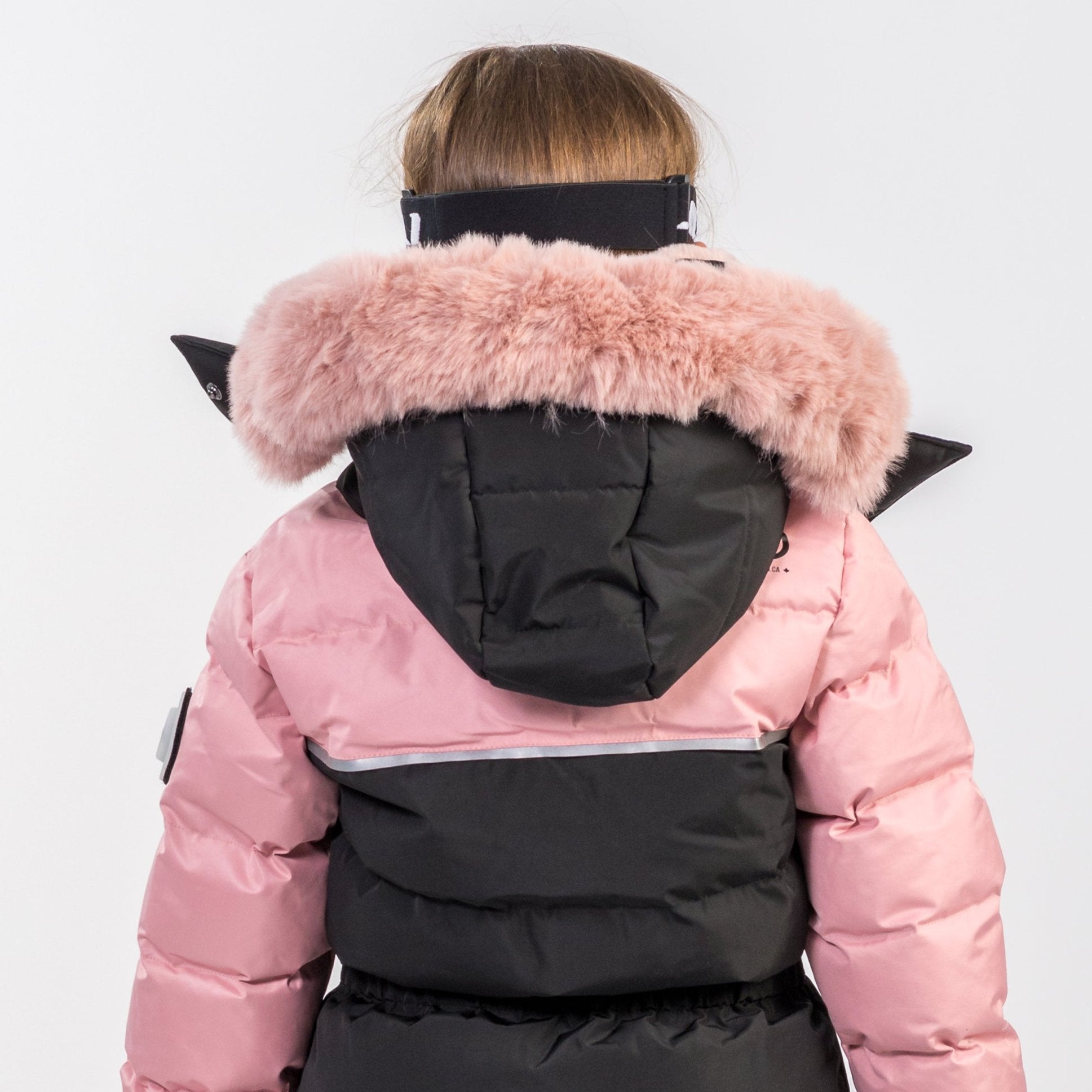 Angel's Luxury pink girls snowsuit complete with plush blush fur accents by Junior Kids