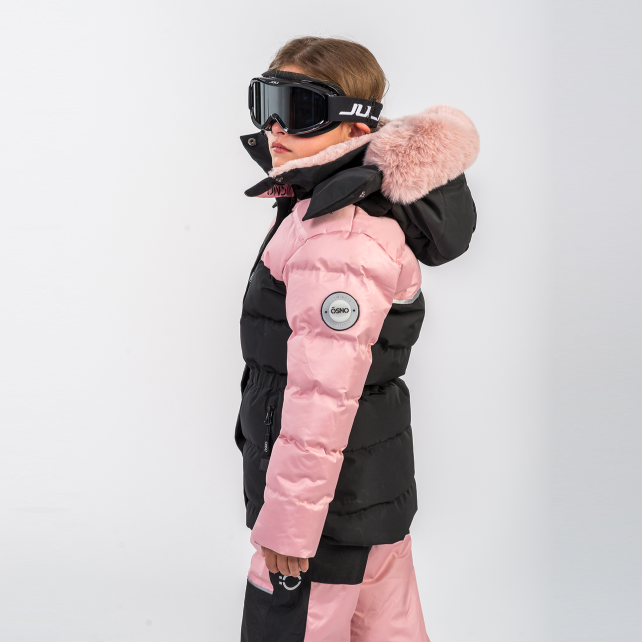 Angel's Luxury pink girls snowsuit complete with plush blush fur accents by Junior Kids