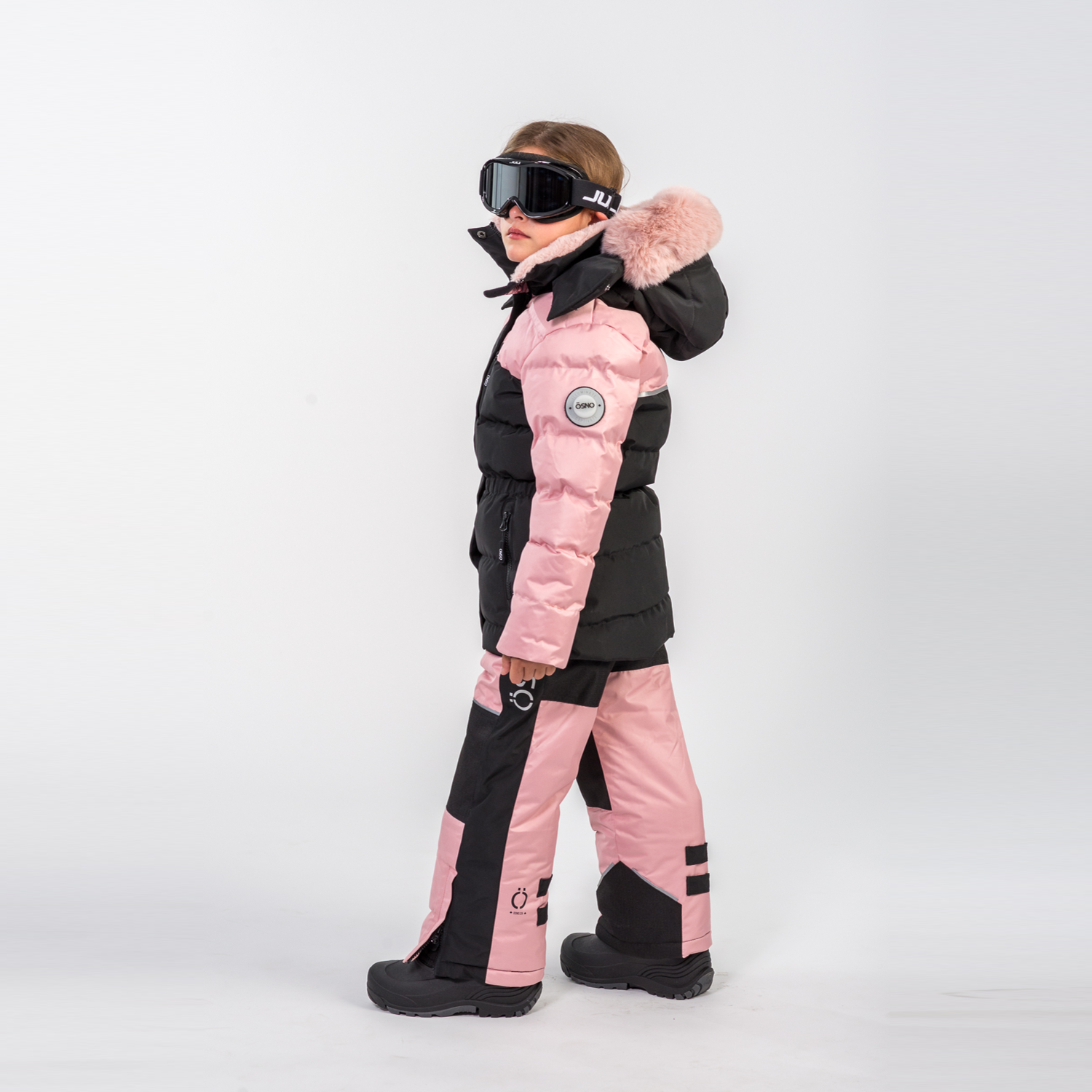 Angel's Luxury pink girls snowsuit complete with plush blush fur accents by Junior Kids