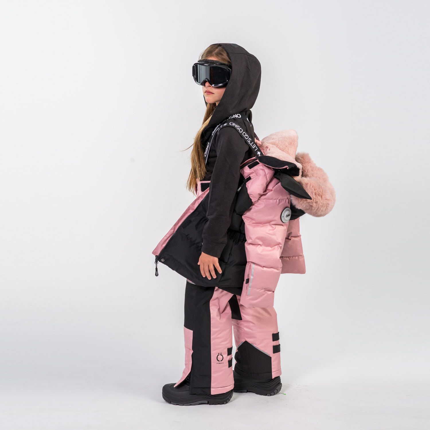 Angel's Luxury pink girls snowsuit complete with plush blush fur accents by Junior Kids