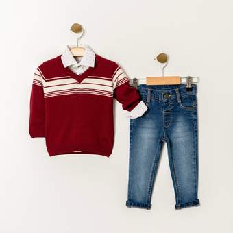 Ensemble pull et jean bleu marine