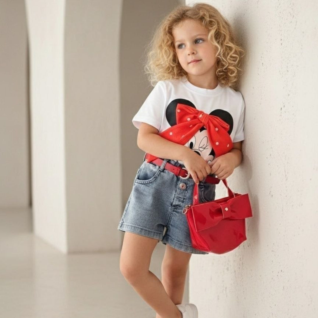 Red Denim Girls Set & Bag