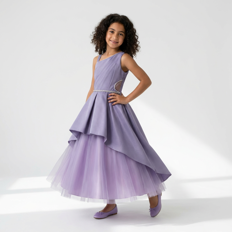 slim fit dress slacks Long Satin Gown for Girls – Junior Bridesmaid or Graduation High-Low Dress main image 0